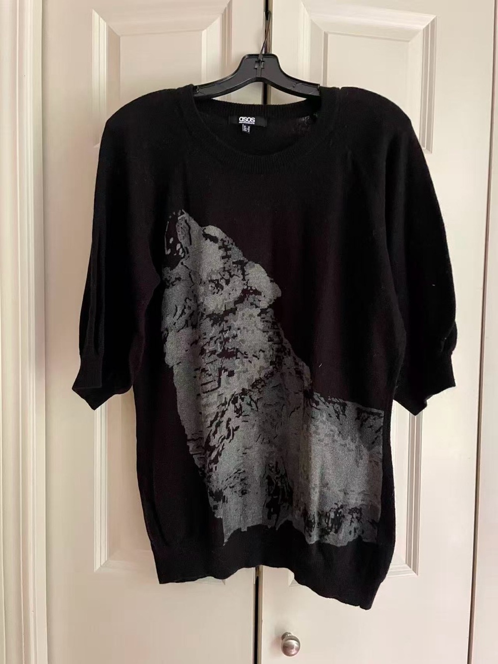 ASOS Black Crewneck Sweater with Gray Wolf Motif